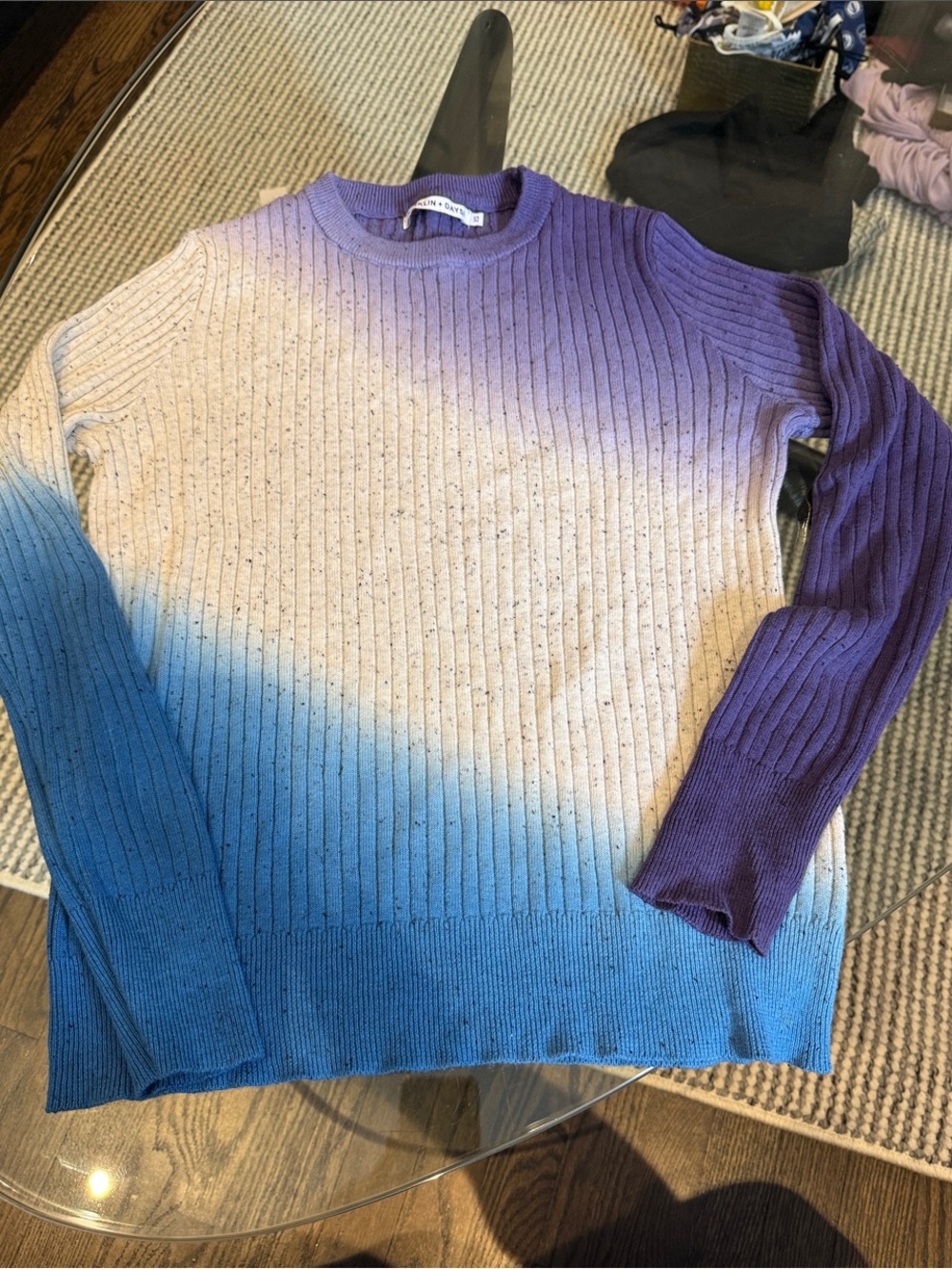 Stateside Ombre Ribbed Crewneck Sweater in Purple, Blue & Cream
